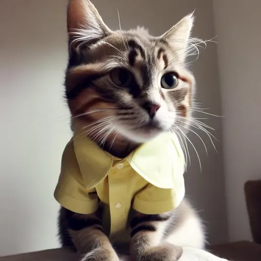 Prompt: cat wears shirt