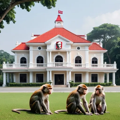 Prompt: Huge kfc mansion with monkeys