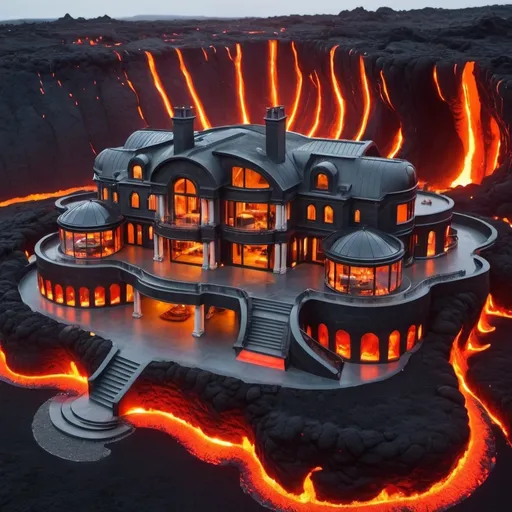 Prompt: An unreal huge mansion made out of lava