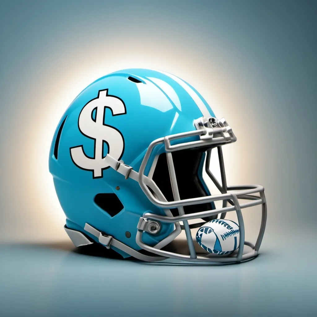 Prompt: Fantasy football helmet light blue with a dollar sign