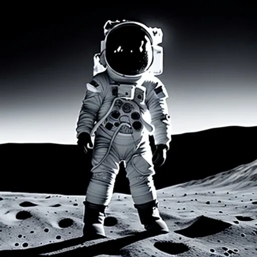 Prompt: black and white toddler on the moon
