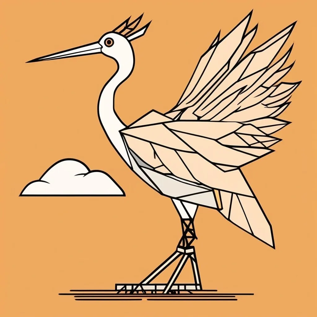 Prompt: oragami crane, thin line art, flat color illustration, high quality