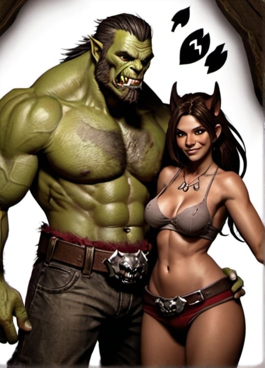 Prompt: Bara orc dilf cards couple werewolf