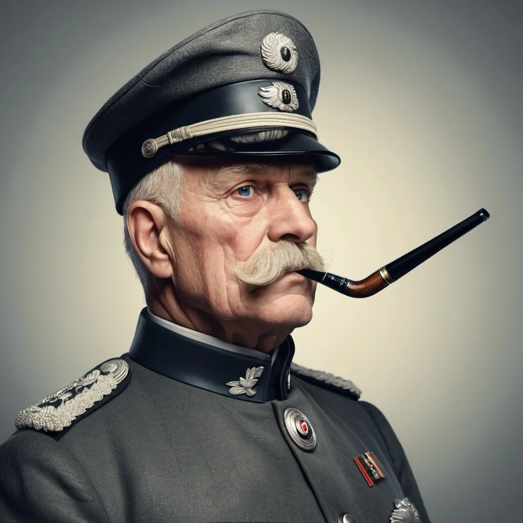 Prompt: Old German lieutenant colonel man with a pipe