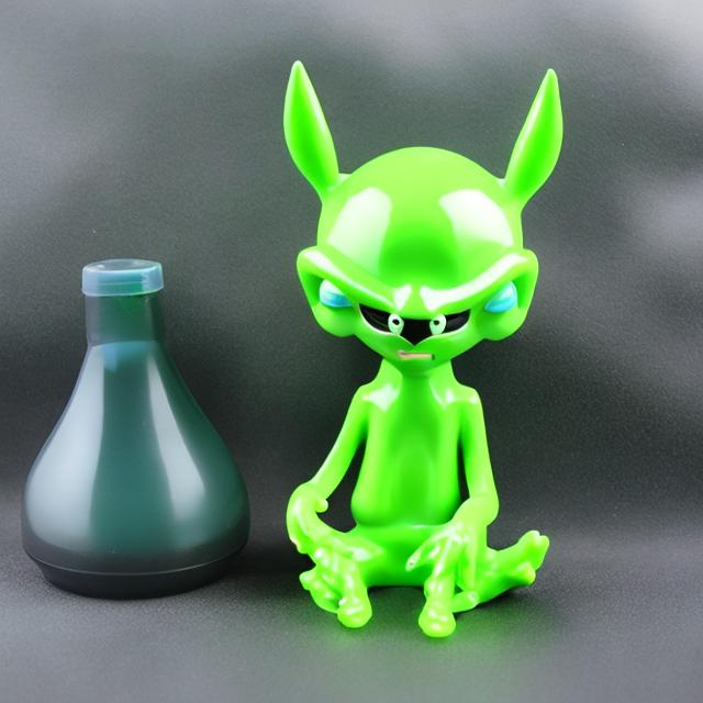 Prompt: Cartoon style plastic funny green artificial alien