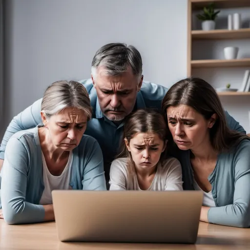 Prompt: Sad family in front of laptop