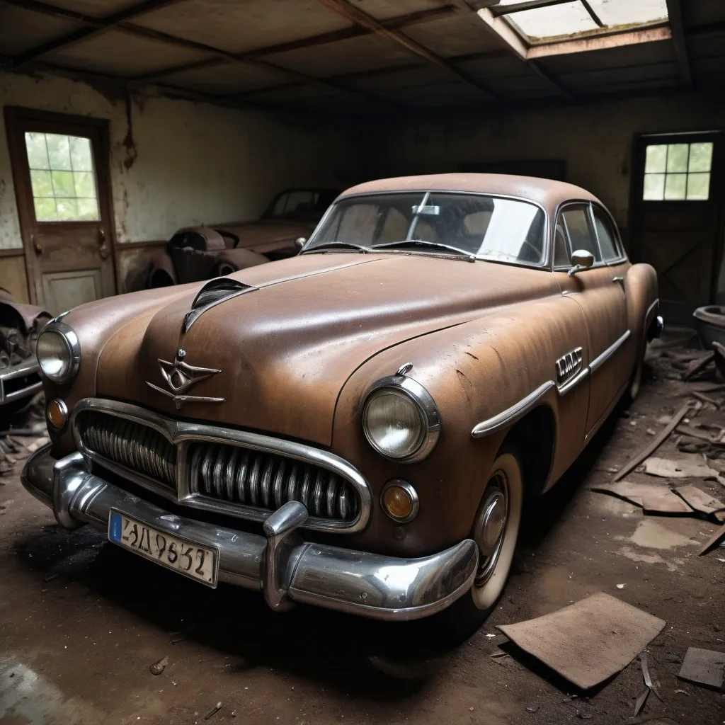 Prompt: A luxury car collection abandoned in garage