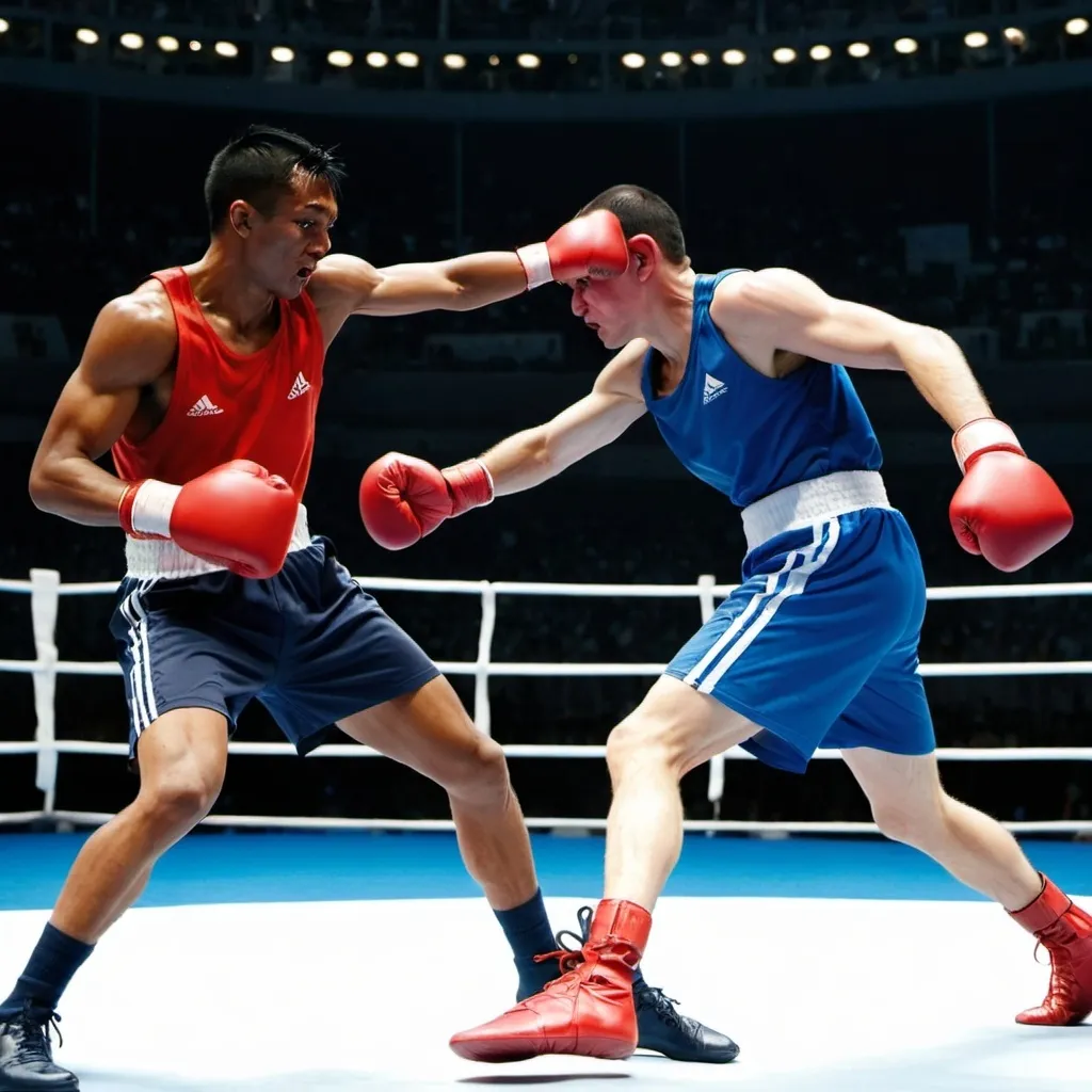 Prompt: Boxing fight in Olympics games