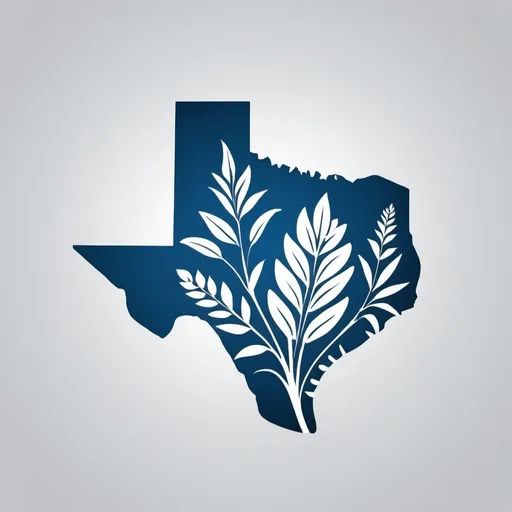 Prompt: silhouette of Texas state with a garden inside, blue color, minimalist design, clean lines, high quality, simple and elegant, professional