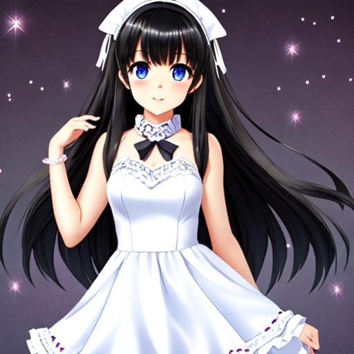 cute anime girl cute dress black hair large eyes