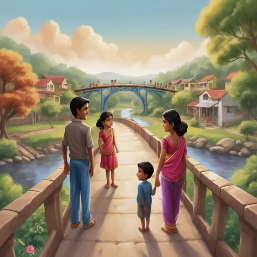 Prompt: The Bridge of Friendship

In the bustling town of Willowvale, four childhood friends grew up together despite their different lives. Arjun and Meena came from wealthy families, while Ravi and Tara lived in humble homes. Despite their differences, they were inseparable, playing and dreaming together.

As they grew older, their lives took different paths. Arjun inherited his family's business, Meena became a fashion designer, Ravi worked as a carpenter, and Tara opened a small tea stall. One day, a severe storm damaged Tara's tea stall and Ravi's workshop, leaving them devastated.

Hearing about their struggles, Arjun and Meena decided to help. Arjun offered a loan without expecting repayment, and Meena designed a logo for Tara's tea stall to attract more customers. Ravi built furniture for both their businesses, showing gratitude in his way.

Together, they rebuilt Tara's stall and Ravi's workshop, proving that true friendship transcends wealth and status. Their efforts inspired the community, creating a sense of unity in Willowvale.

From that day on, their bond grew stronger, and they learned that life’s greatest wealth is friendship. By supporting one another, they built not just businesses, but a bridge of trust and love that lasted forever.

