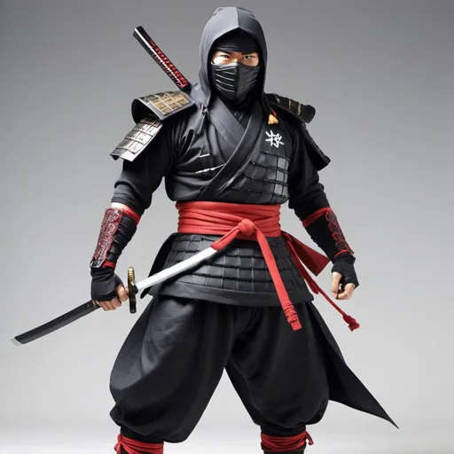 Prompt: Japanese super hero that looks like a combination of a ninja and a samurai 