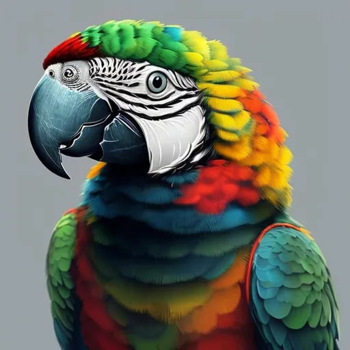Prompt: a colorful parrot sitting on top of a gray background with a blue, yellow and red beak and head, Chris LaBrooy, digital art, professional digital painting, a digital painting
