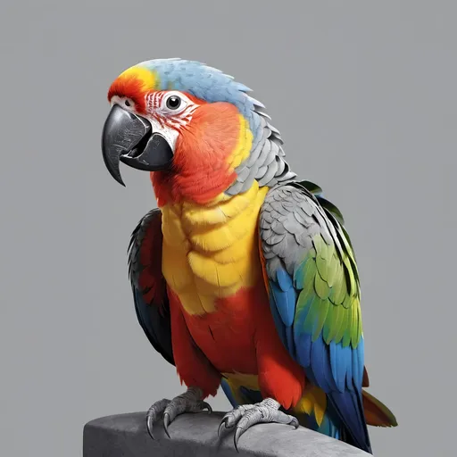 Prompt: a colorful parrot sitting on top of a gray background with a blue, yellow and red beak and head, Chris LaBrooy, digital art, professional digital painting, a digital painting