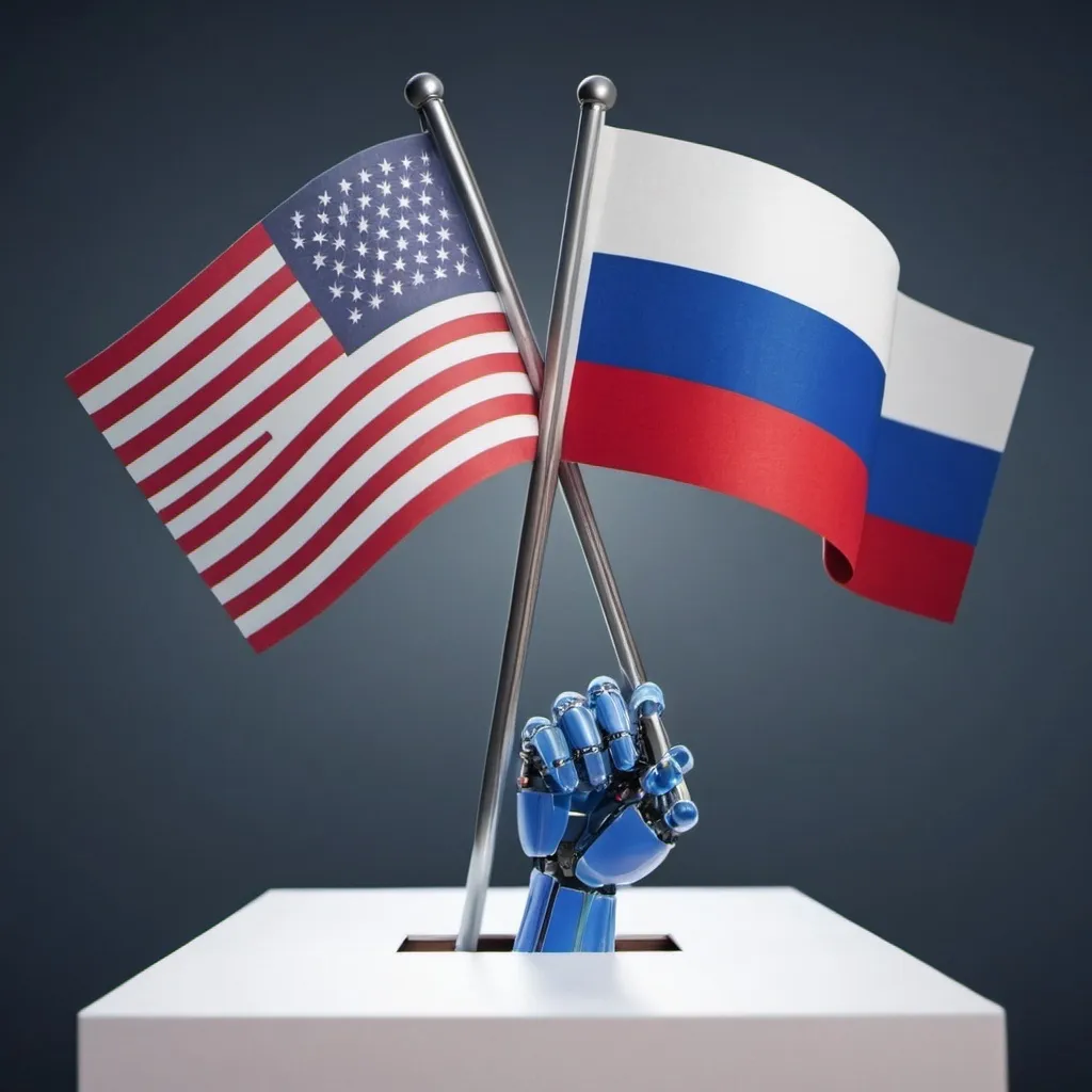 Prompt: ai elections, america flag, russia in background