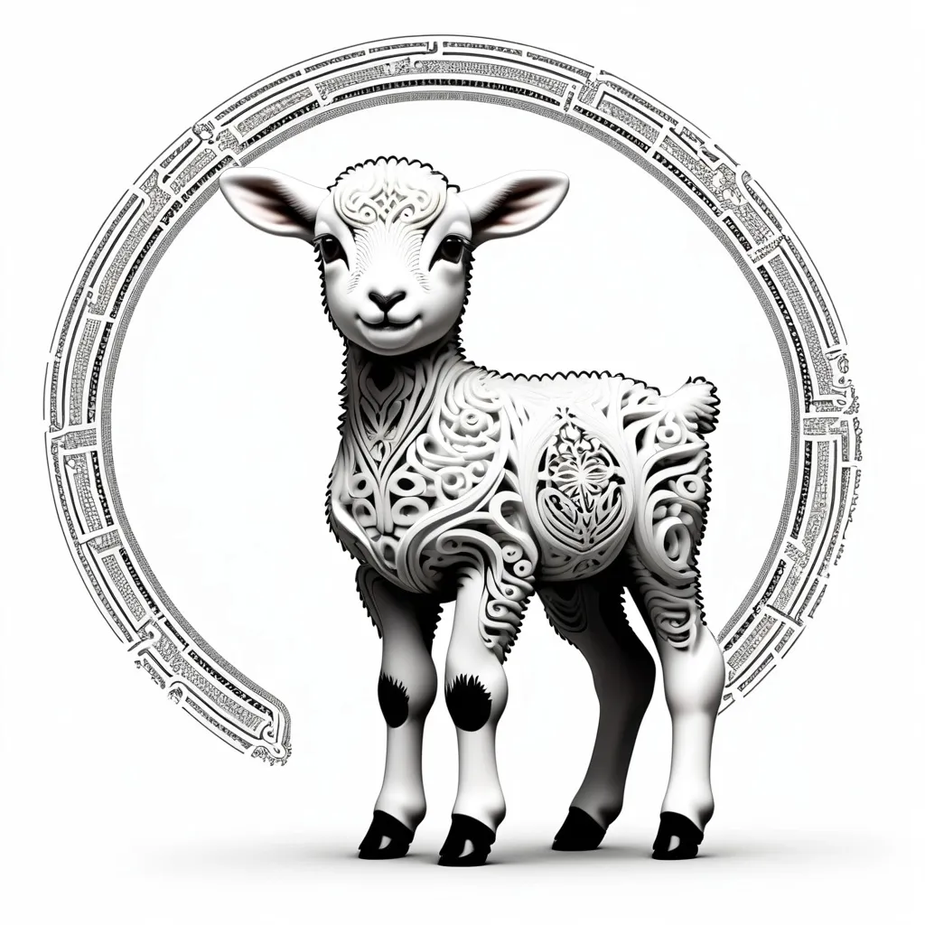 Prompt: A lamb with intricate patterns inside of it, thick lines