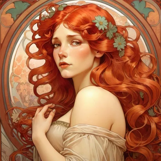 Prompt: female long wavy red hair