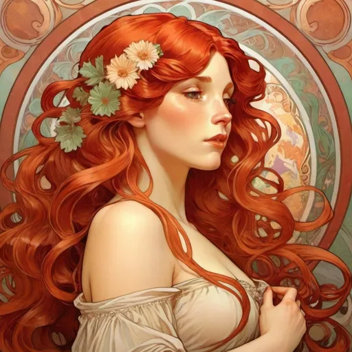 Prompt: female long wavy red hair