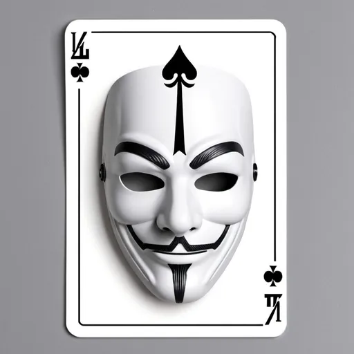 Prompt: Your task is to create a playing card featuring a hacker mask as the central image and the card number as an L. The design should capture the essence of a hacker's digital world while maintaining the aesthetic of traditional playing cards.