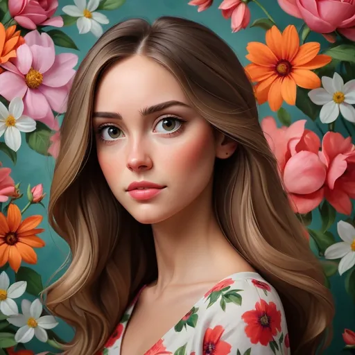 Prompt: Portret with floral background