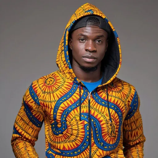 Prompt: hoodie design in nigerian ankara fabric