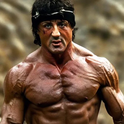 Prompt: Sylvester Stallone as rambo 
