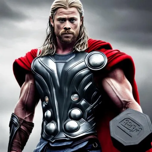 Prompt: Thor, hyper realistic, ultra detailed, holding a dumbbell 
