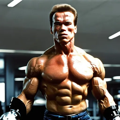Prompt: Arnold Schwarzenegger as terminator looking jacked