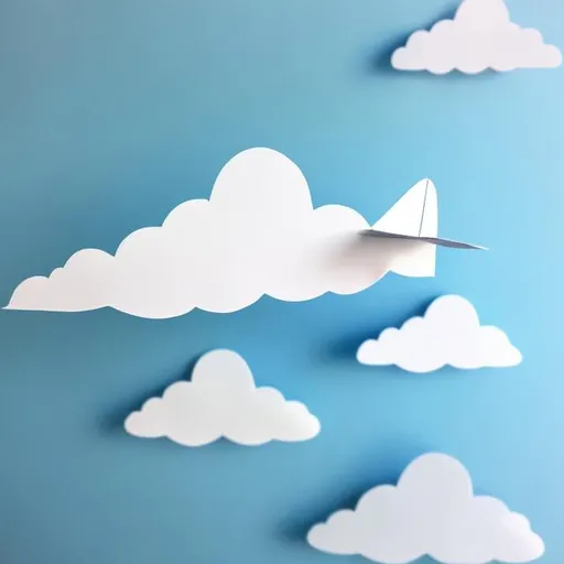 Prompt: A paper air plane company with clouds 