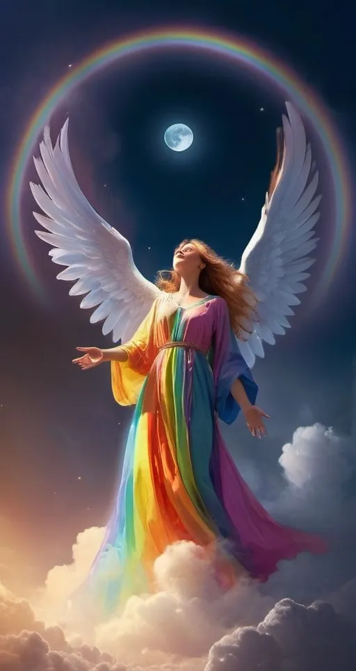 Prompt: Rainbow flame in supernatural  style
Aura of voice like choir of an angel freshes the wisdom of moon as were fell in center 