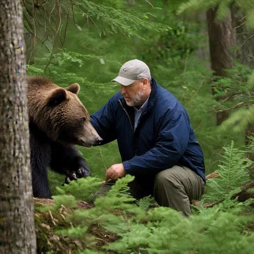 Prompt: <mymodel> A grizzly bear foraging in the forest underbrush.