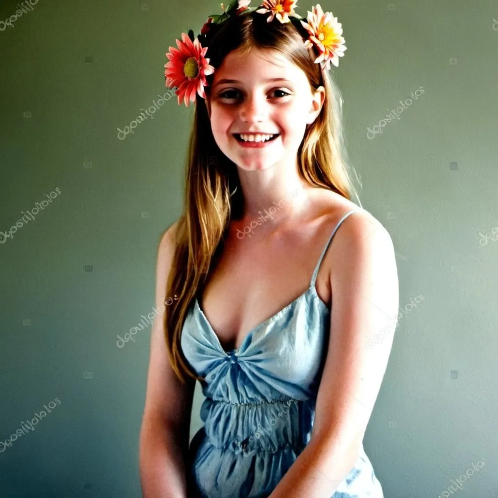 Prompt: young woman with a flower in her hair, gouache watercolor