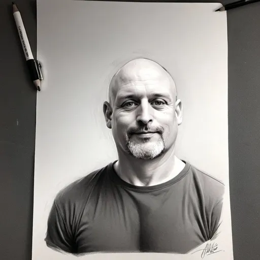 Prompt: Portrait sketch with pencil and charcoal, lifelike details, personalized art service, bespoke, high quality, realistic, detailed shading, unique essence, professional, charcoal sketch, custom portrait, personalized art, realistic features, high-res, professional shading, intricate details, lifelike rendering, custom artistry, bespoke portrait, detailed portrait