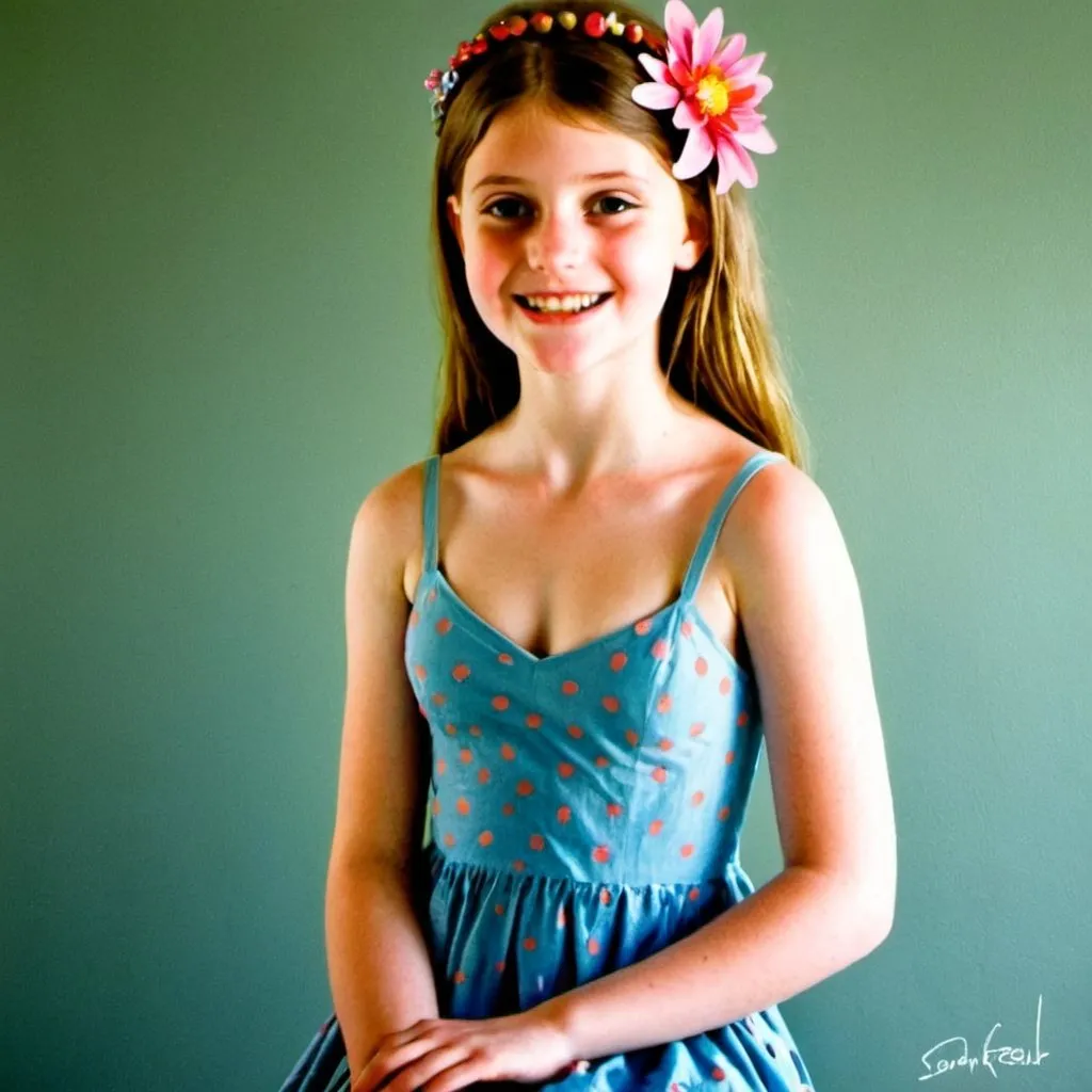 Prompt: young woman with a flower in her hair, gouache watercolor