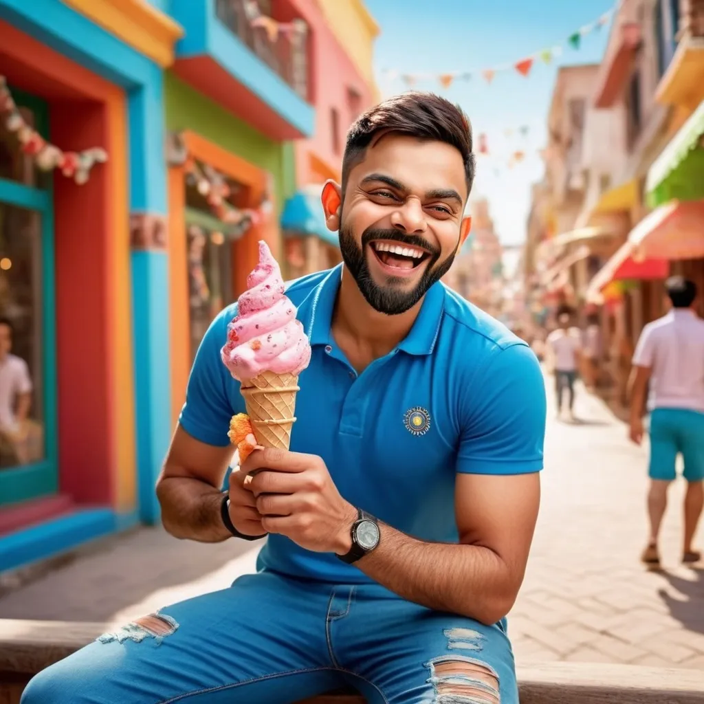 Prompt: virat kholi eating ice cream