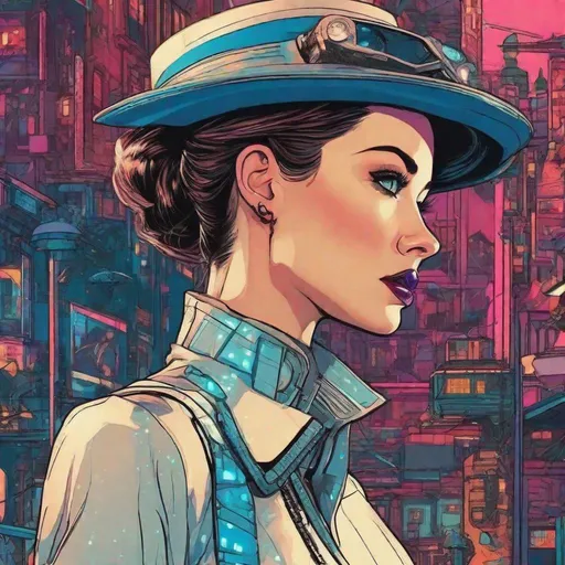 Prompt: Cyberpunk, Mary Poppins, science fiction, comic book style