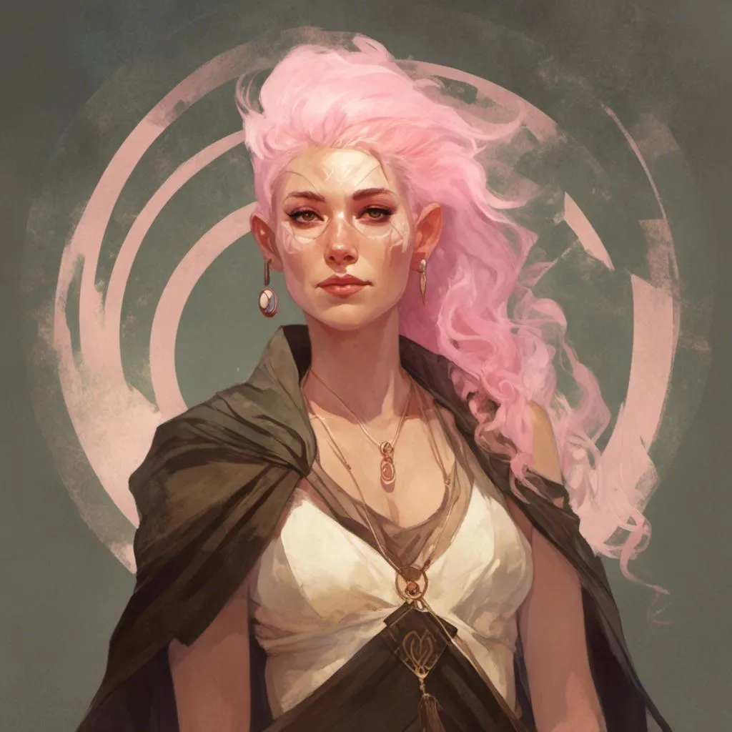 Prompt: Female druid with light pink hair in <mymodel> artstyle
