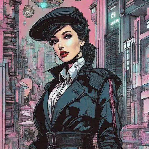 Prompt: Cyberpunk, Mary Poppins, science fiction, comic book style, alternative clothing 