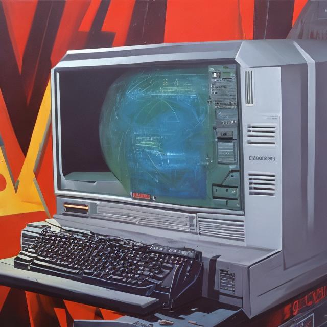 Prompt: 1980s computer
 cover art painting