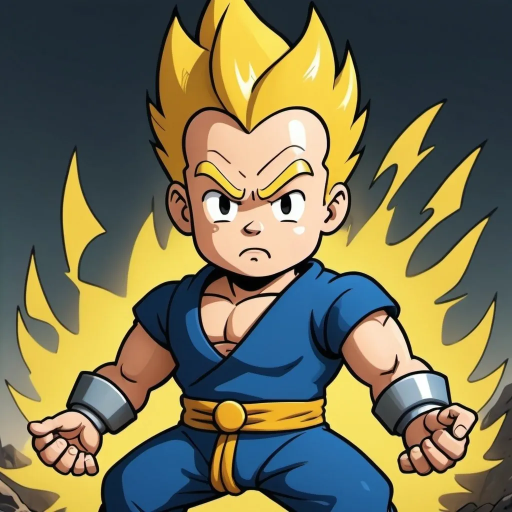 Prompt: Vault boy super saiyan cartoon