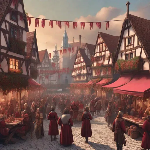 Prompt: a cranberry Festival hosted in a Medieval village square, in fantasy art style