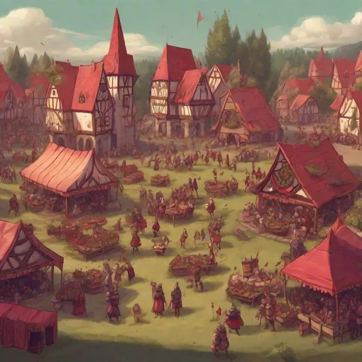 Prompt: a cranberry Festival hosted on a small Medieval village green , in fantasy art style