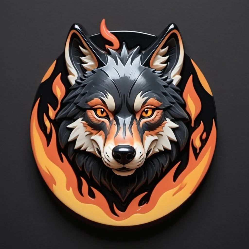 Prompt: a two dimensional tabletop character token of a wolf made of obsidian and flame, non-isometric