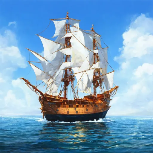 Anime style A sleek, dull three-masted ship with an...