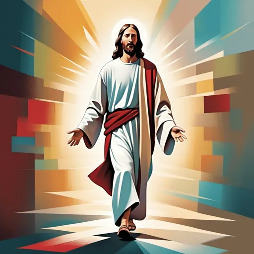 Prompt: abstract art illustration of walking with Jesus