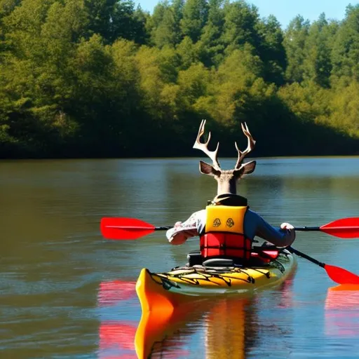 Prompt: deer riding in a kayak