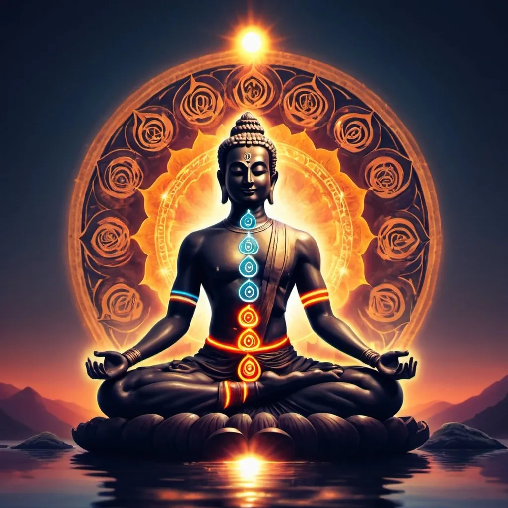 Prompt: Ohm om powerful meditation with  meditating 