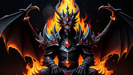 Prompt: Dragon king, dark theme, evil, flames, evil crown