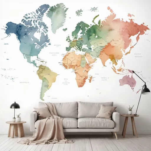 Prompt: Watercolour World Map Soft Colors

Watercolour World Map Soft Colors wallpaper. The subtlety of the colors allows you to work around the map with different decorative elements. Seeing the world rendered in watercolor can really be of visual benefit for you, your family and friends. Wallpaper can truly change the overall look of your interior design. Revamp the overall look of your chosen space by incorporating a colorful artwork into the aesthetic. Look at the countries of the world like they are completely new. Watercolour World Map Soft Colors wallpaper can become the ideal focal point of your interior decoration. This does not fade in sunlight and is environmental-friendly. Easy to assemble and hang. Printing ink used is biodegradable.