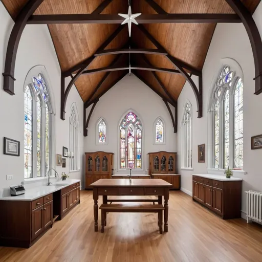 Prompt: converted church to a home